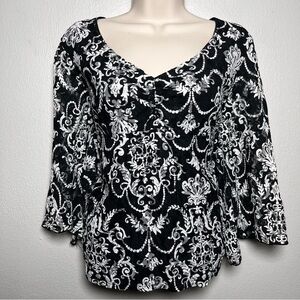 VTG 90s Women‎ Whimsigoth Babydoll Top Large Black Paisley Flare Split Sleeve